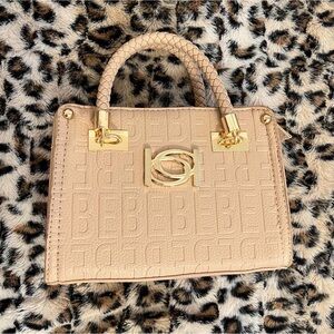 Elegant Beige BEBE Satchel with Gold Details